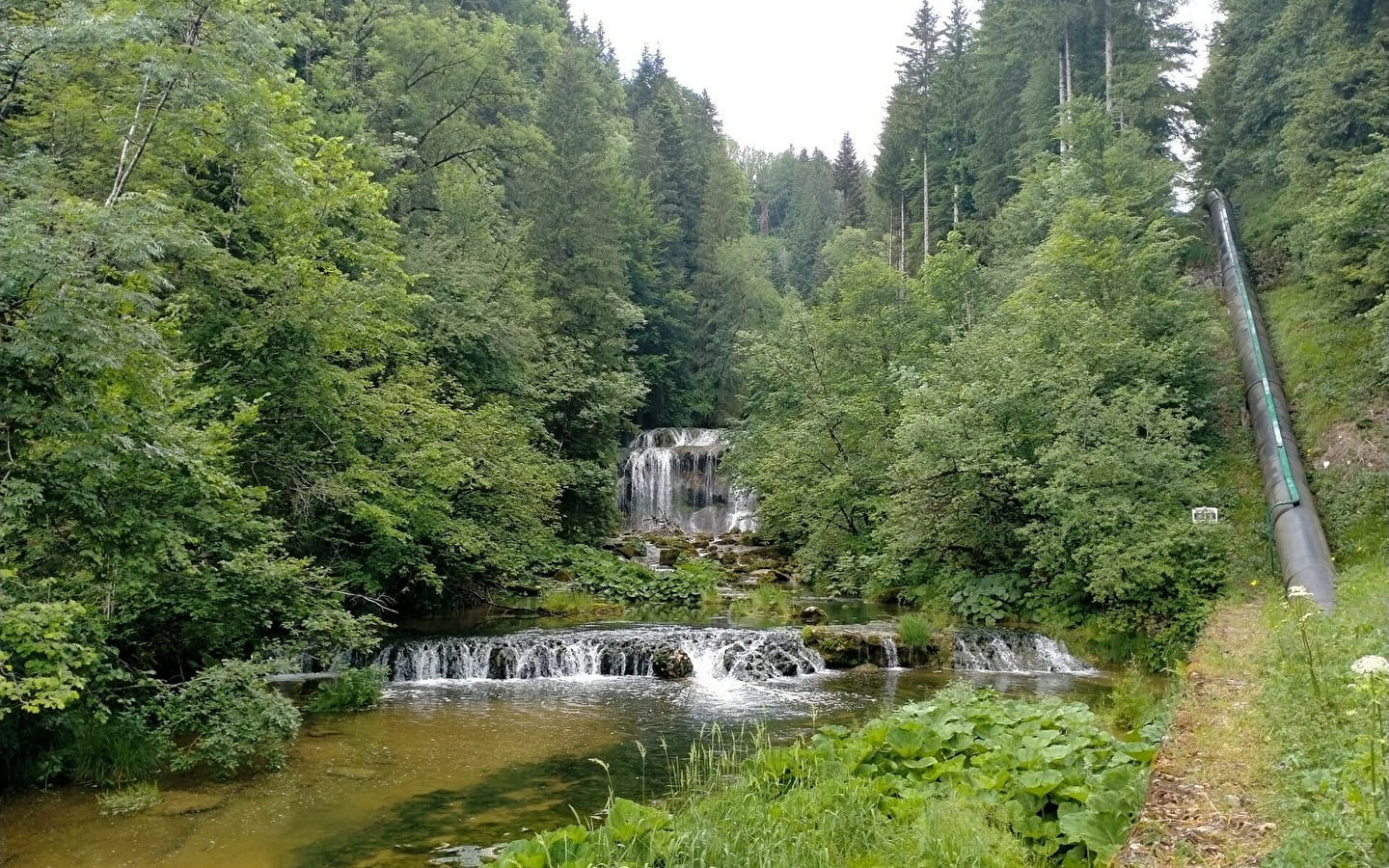 Quelle des Ain und Wasserfall von Moulin du Saut 