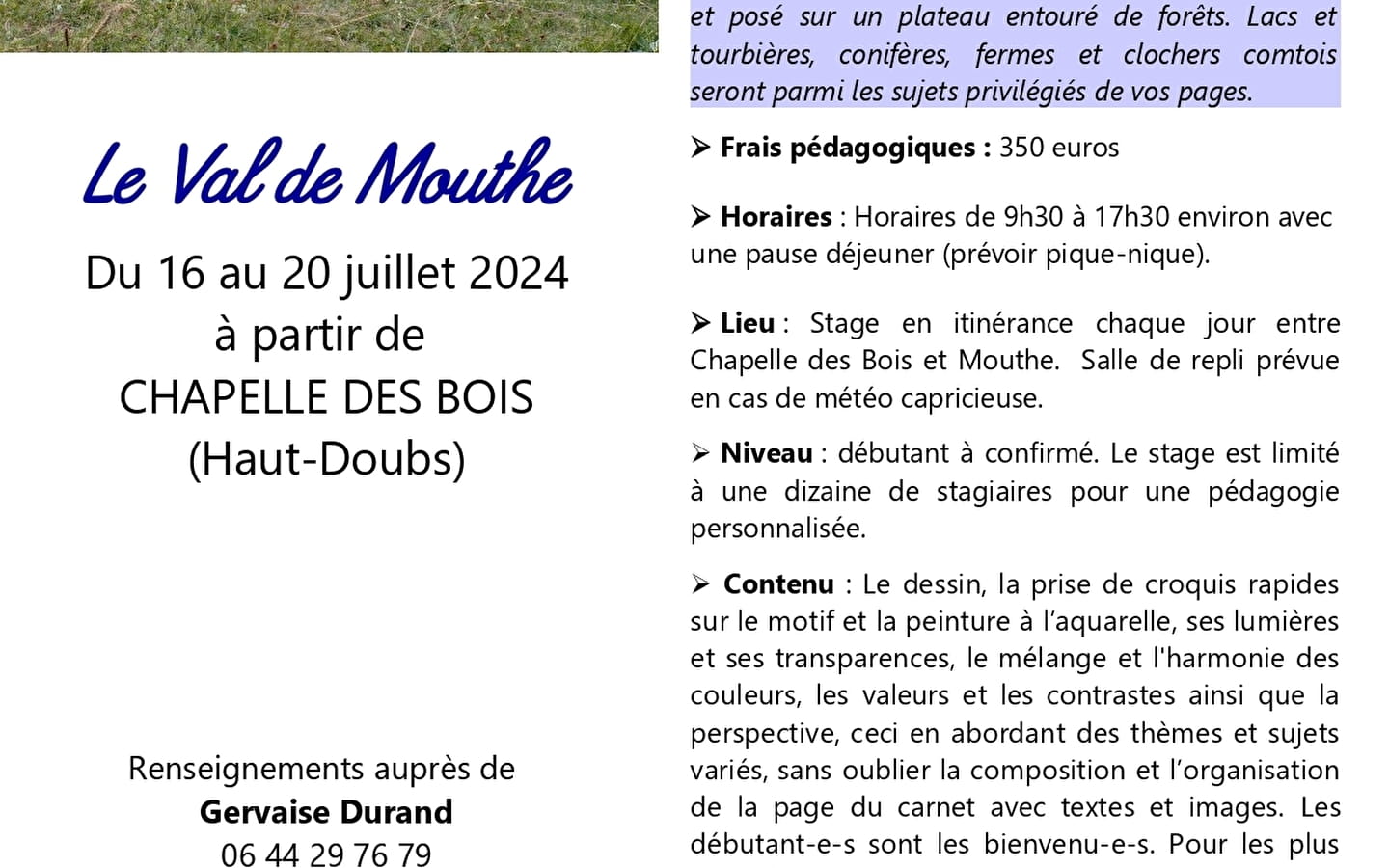Aquarellkurs: Reisetagebuch 'Le Val de Mouthe' (Das Tal von Mouthe)